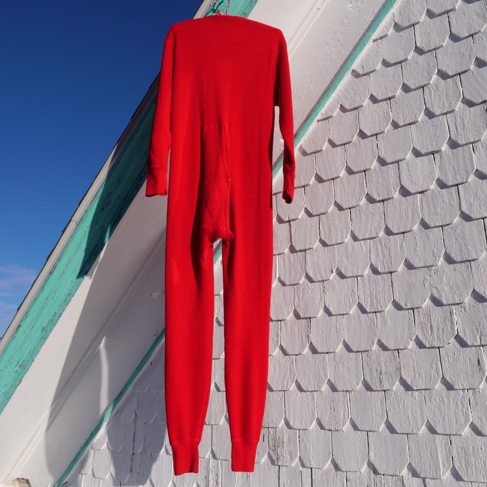 Great vintage 90s red waffle cotton/poly long johns‎ onesie - Picture 3 of 8